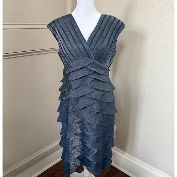 Adrianna Papell Tiered Petal Layered Sheath Party Dress Shiny Blue Size 10 - Picture 1 of 5